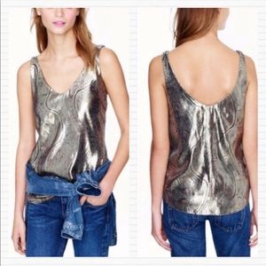 J. Crew Gold Silk Metallic Paisley Gilded Blouse Tank